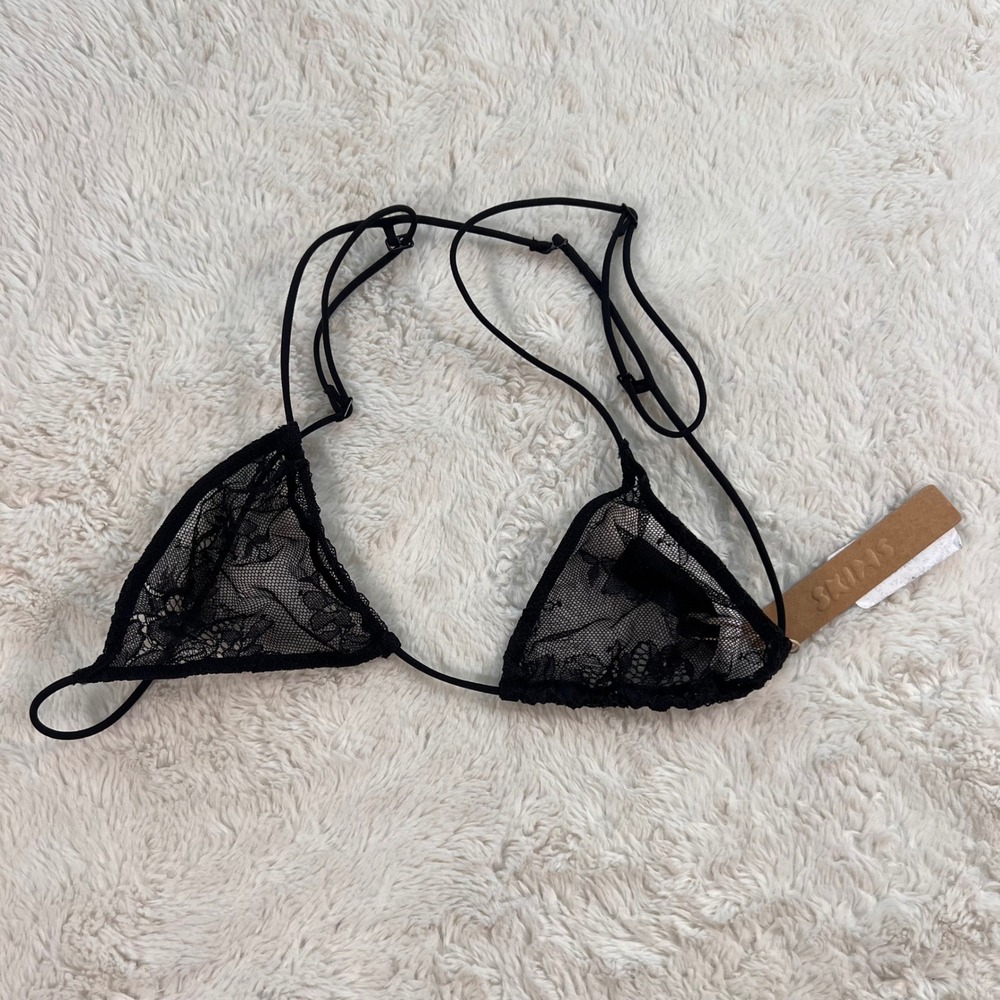 SKIMS Ultra Fine Lace Micro Triangle Bralette Onyx Black TR-TRI-5932W NWT Medium